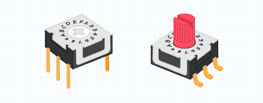 Drawing of a rotary DIP switch with flat or raised actuator