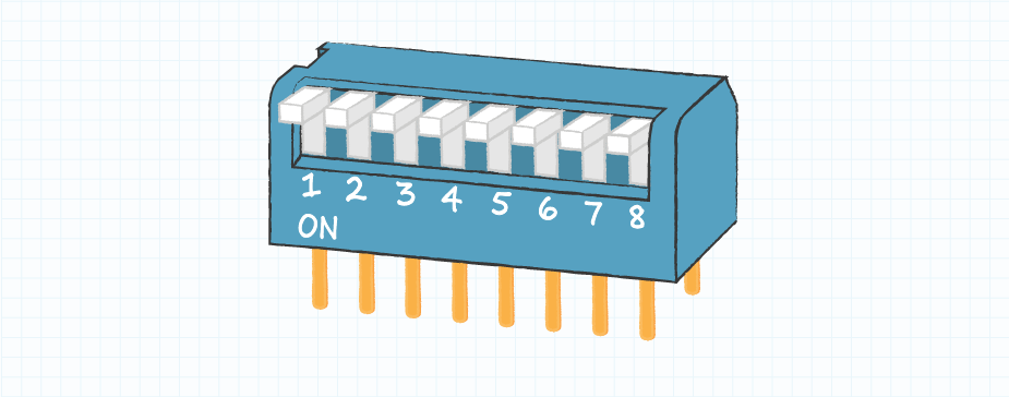 Drawing of a typical 8 position piano DIP switch