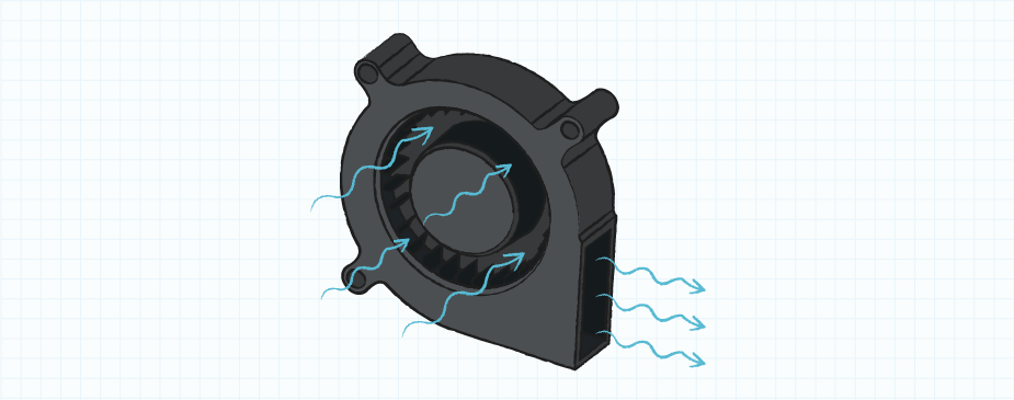 Drawing showing the airflow direction of a centrifugal fan