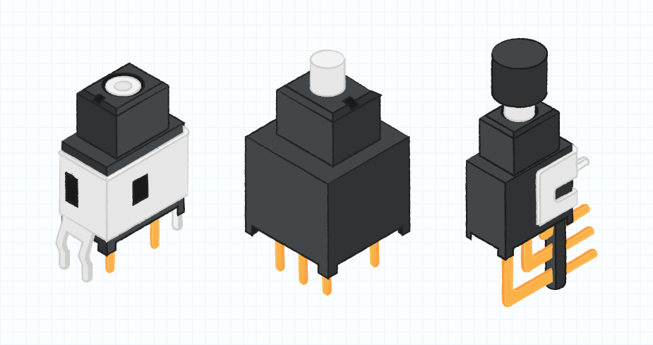 Examples of three different push button switch actuator heights