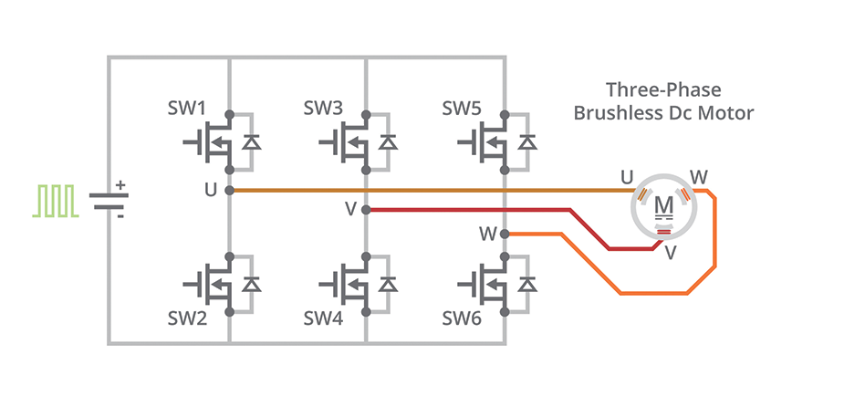 Diagram showing a three-phase bridge driver circuit