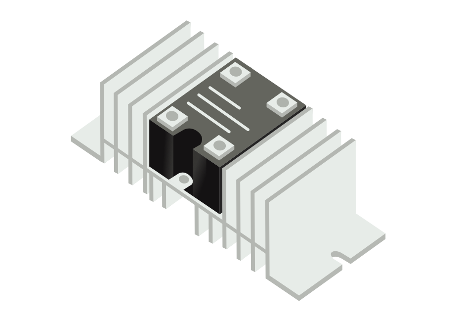 Image of a solid-state relay mounted to an aluminum heat sink