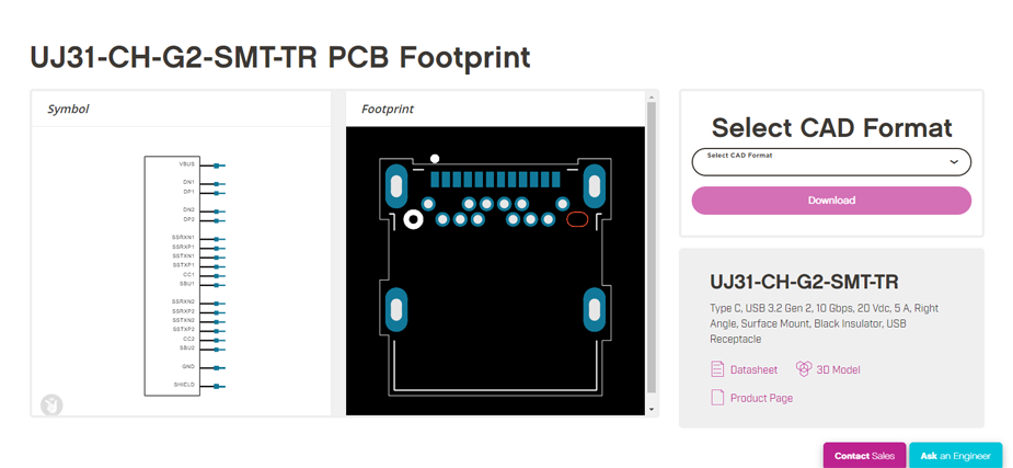 Screenshot of CUI Devices' PCB footprint viewer module