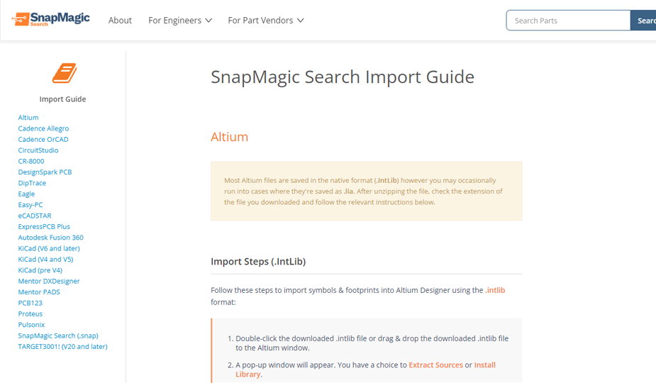 Screenshot of SnapMagic's how-to import guide